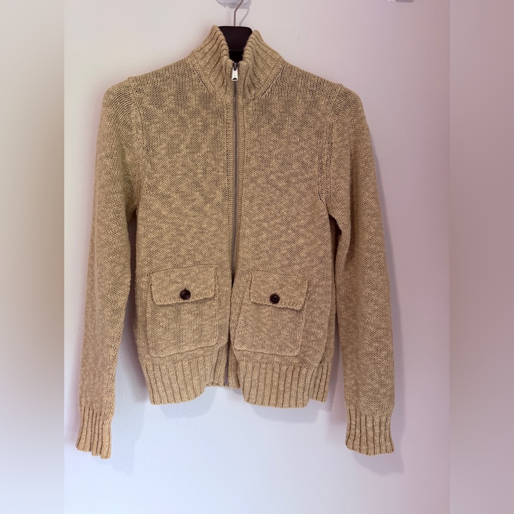 Lucky Brand Men’s Linen&cotton Blend Tan Zip Up Sweater With Front Pockets - Picture 7 of 9